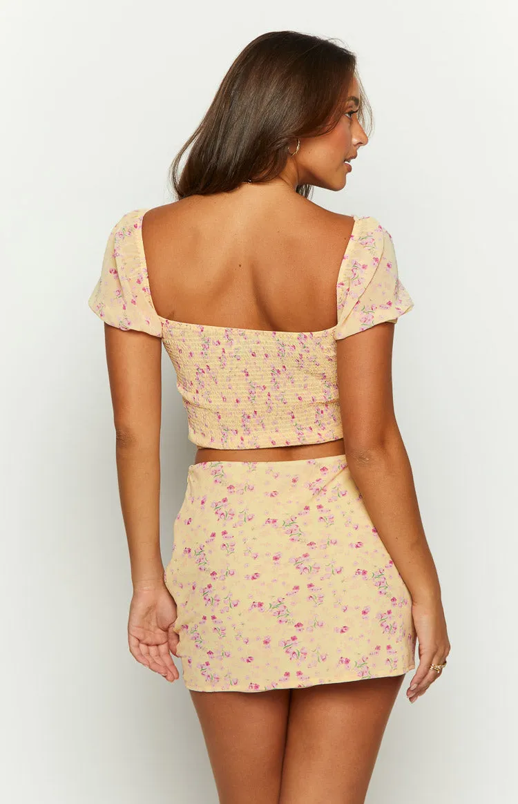 Nandita Yellow Floral Pleated Crop Top sold by Beginning Boutique product image thumbnail 3