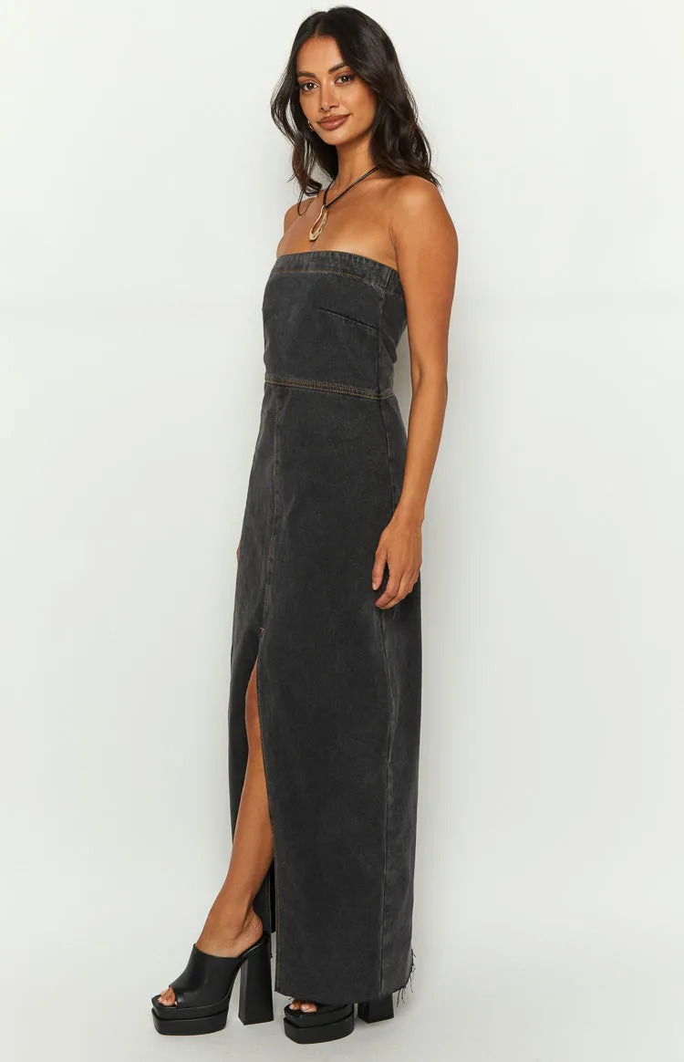 Romey Black Denim Strapless Maxi Dress sold by Beginning Boutique product image thumbnail 4