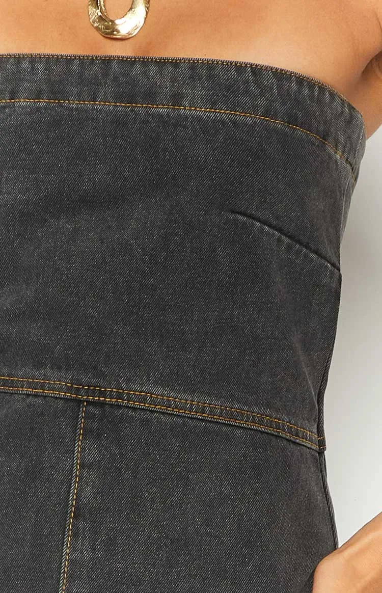 Romey Black Denim Strapless Maxi Dress sold by Beginning Boutique product image thumbnail 5