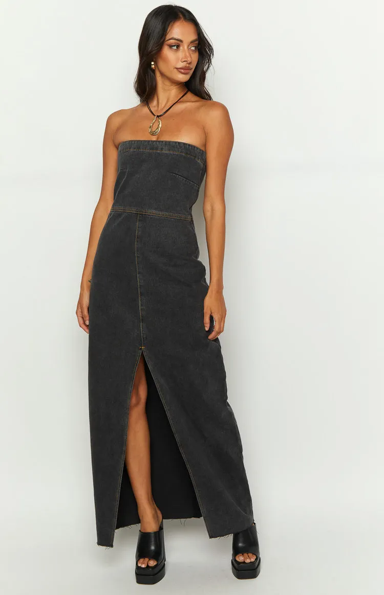 Romey Black Denim Strapless Maxi Dress sold by Beginning Boutique product image thumbnail 3