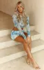 Harper Blue Print Mesh Long Sleeve Top sold by Beginning Boutique