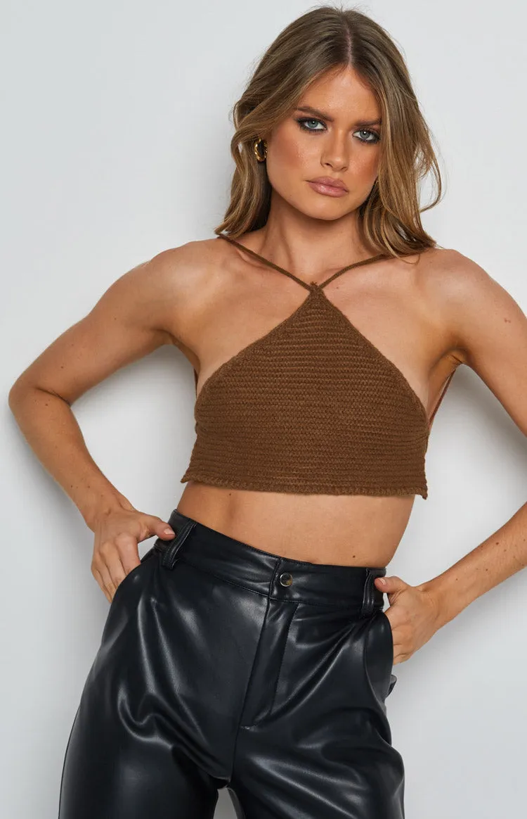 Aleya Crochet Top Brown sold by Beginning Boutique