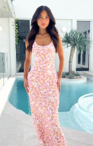 Renesmee Pink Floral Printed Maxi Dress sold by Beginning Boutique