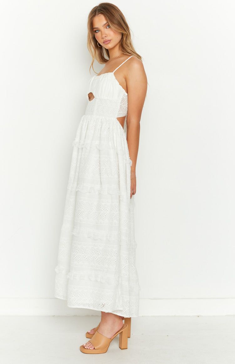 Amber White Ruffle Midi Dress sold by Beginning Boutique product image thumbnail 4