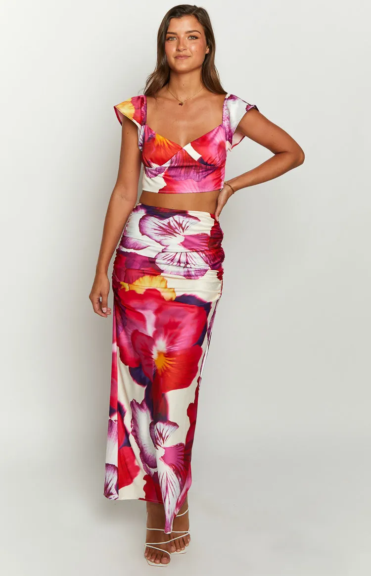 Romantic Rose Pink Floral Print Maxi Skirt sold by Beginning Boutique product image thumbnail 3