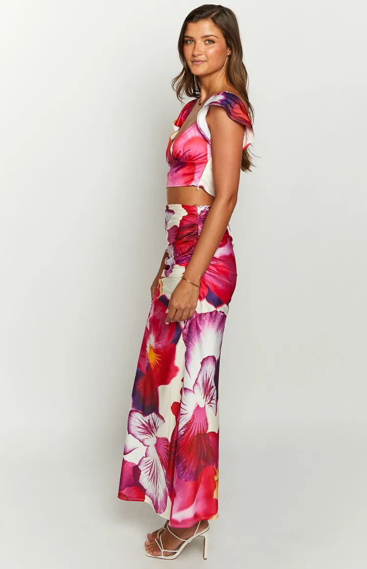 Romantic Rose Pink Floral Print Maxi Skirt sold by Beginning Boutique product image thumbnail 4