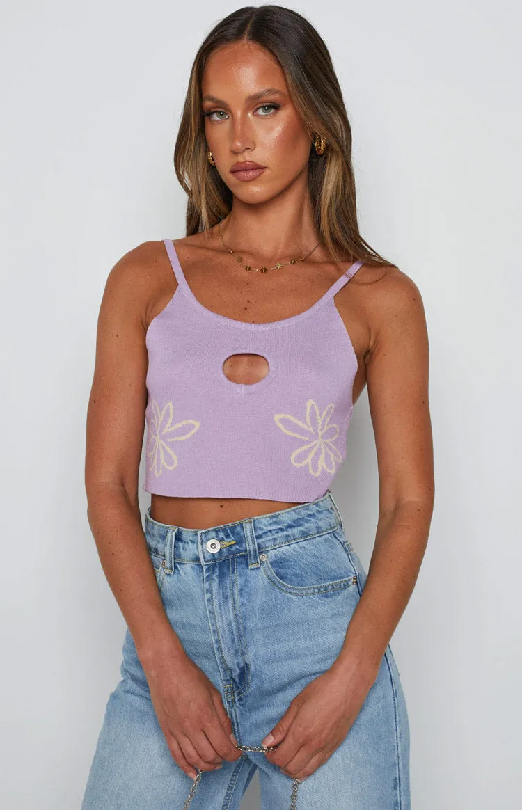 Yancey Purple Cut Out Top sold by Beginning Boutique