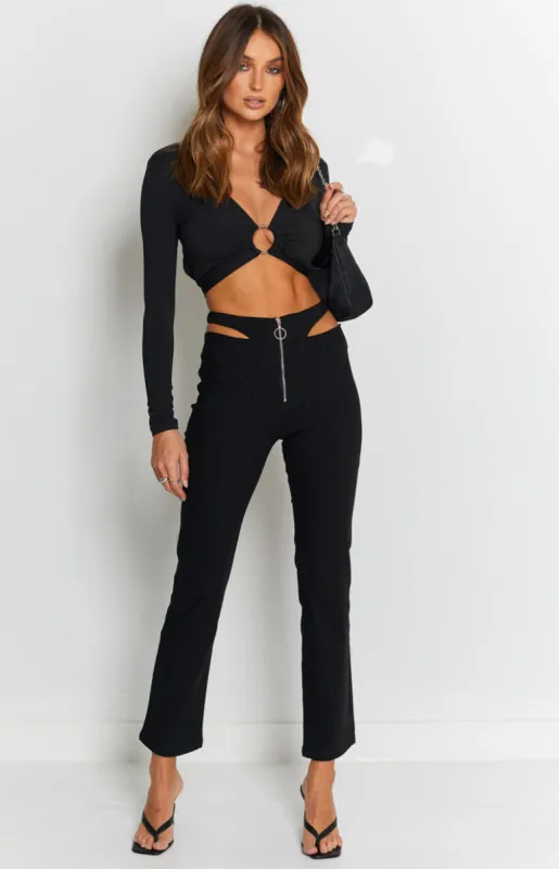 Margherita Hip Cut Out Pants Black sold by Beginning Boutique