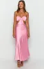 Lili Pink Satin Strapless Maxi Dress sold by Beginning Boutique