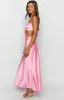 Lili Pink Satin Strapless Maxi Dress sold by Beginning Boutique