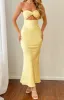 Kenna Yellow Satin Strapless Maxi Dress sold by Beginning Boutique
