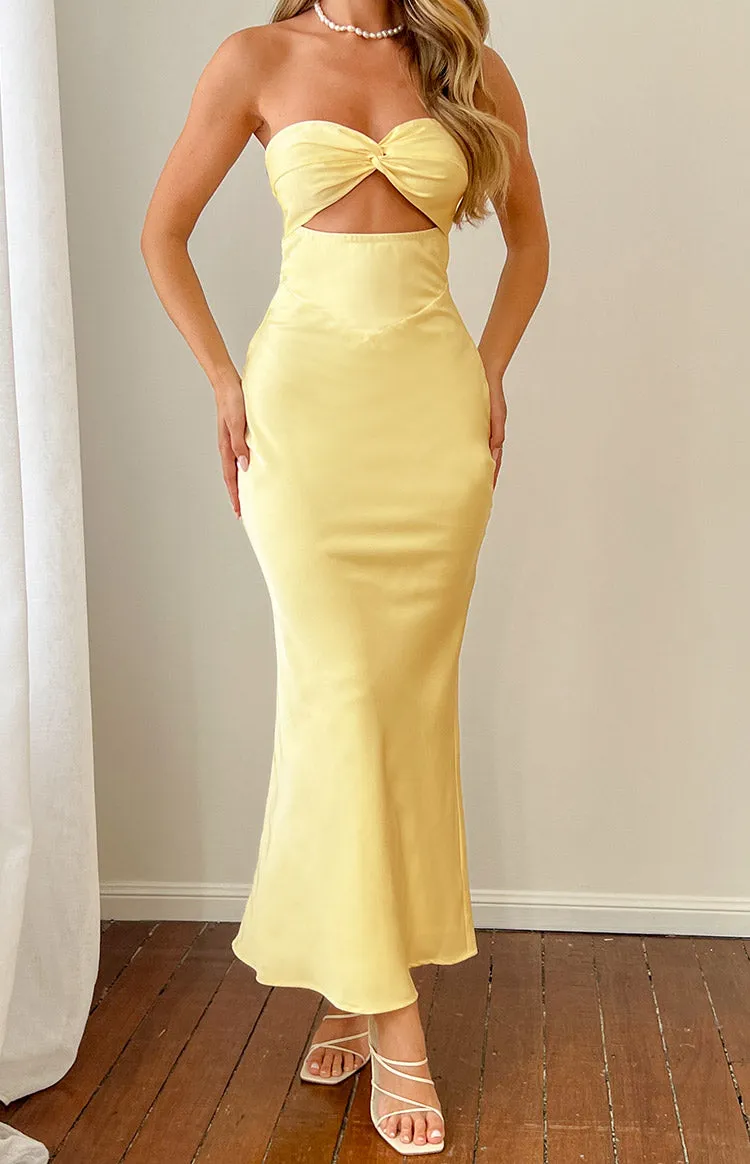 Kenna Yellow Satin Strapless Maxi Dress sold by Beginning Boutique product image thumbnail 2