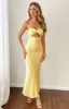 Kenna Yellow Satin Strapless Maxi Dress sold by Beginning Boutique