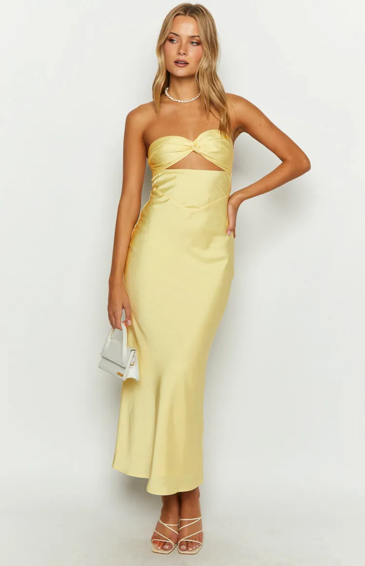 Kenna Yellow Satin Strapless Maxi Dress sold by Beginning Boutique product image thumbnail 3