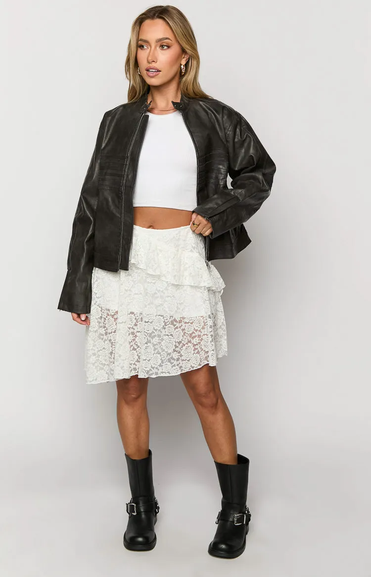 Tuscany White Lace Mini Skirt sold by Beginning Boutique