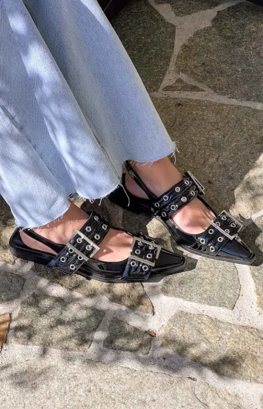 Therapy Matilda Black Patent Pointed Flats sold by Beginning Boutique