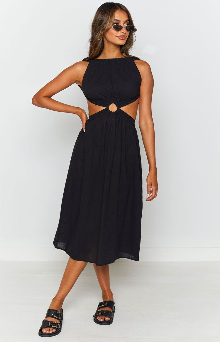 Odessa Backless Midi Dress Black sold by Beginning Boutique