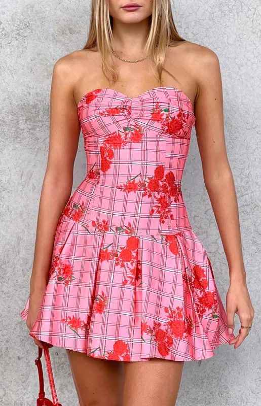 Blu Pink Floral Strapless Mini Dress sold by Beginning Boutique