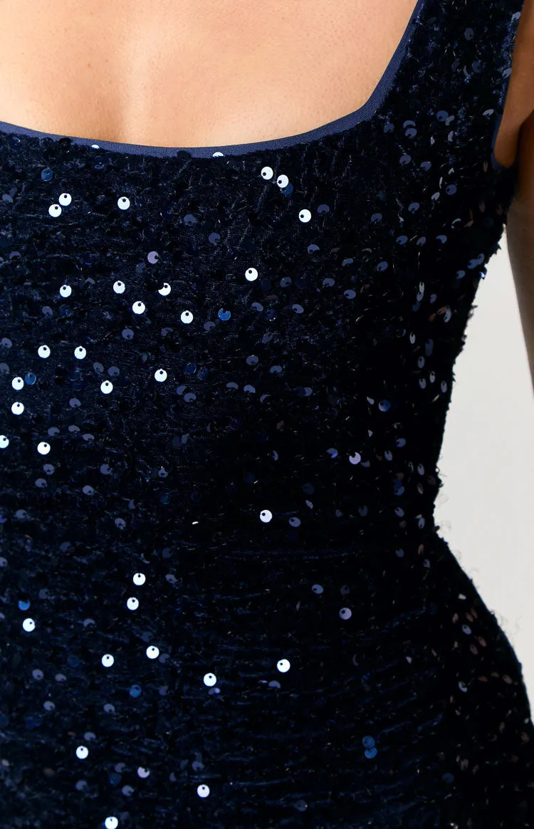 Charming Navy Sequin Mini Dress sold by Beginning Boutique product image thumbnail 5