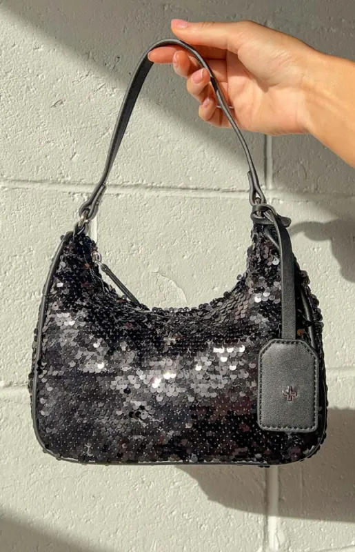 Peta & Jain Niah Black Sequin Shoulder Bag sold by Beginning Boutique