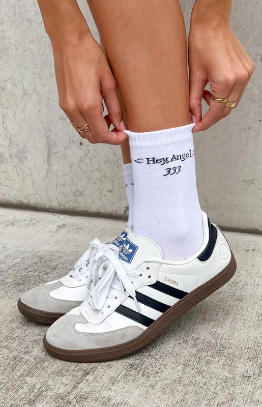 Hey Angel White Crew Socks made by Beginning Boutique