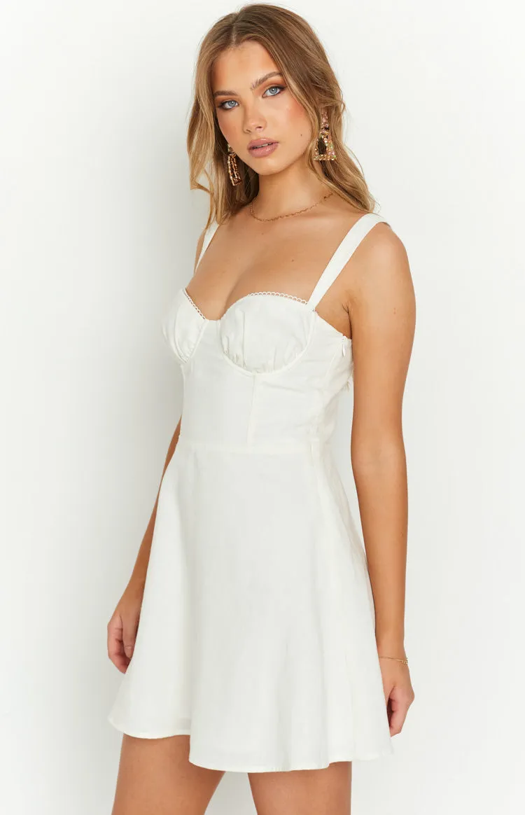 Sabrina White Linen Blend Mini Dress sold by Beginning Boutique product image thumbnail 4