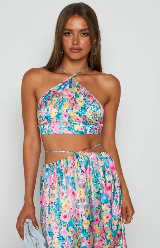 Spring Bouquet Floral Halter Top sold by Beginning Boutique
