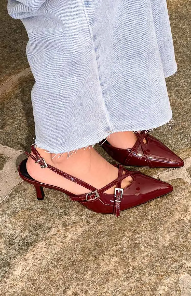 Therapy Juicy Red Patent Slingback Heels sold by Beginning Boutique