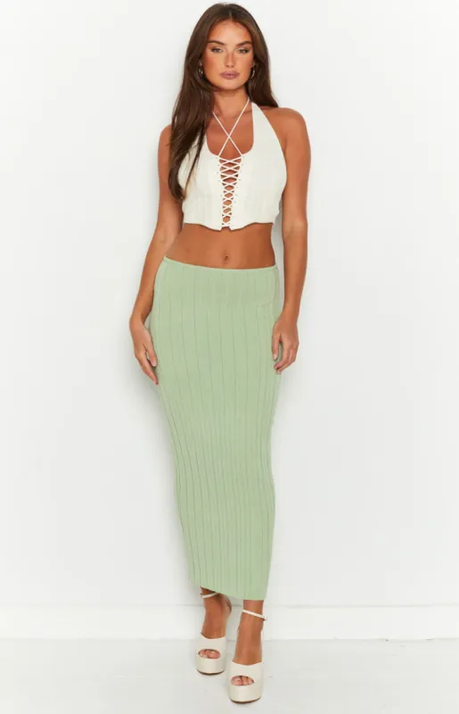 SNDYS Baha Sage Ribbed Midi Skirt sold by Beginning Boutique