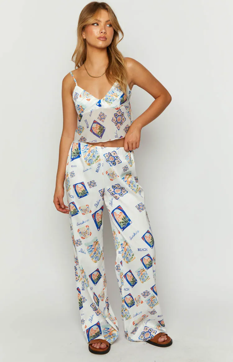 Bridget White Satin Italia Print Pants sold by Beginning Boutique product image thumbnail 2