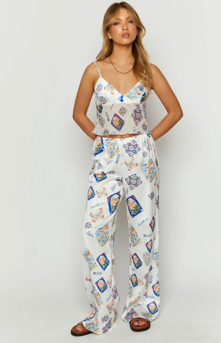 Bridget White Satin Italia Print Pants sold by Beginning Boutique product image thumbnail 3