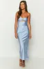Xander Blue Satin Maxi Dress sold by Beginning Boutique