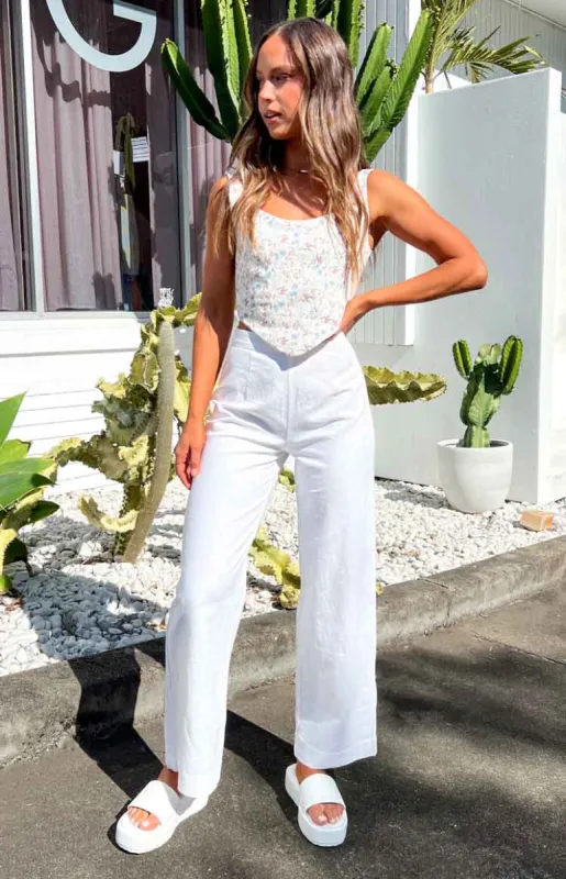 Julian Linen Pants White sold by Beginning Boutique
