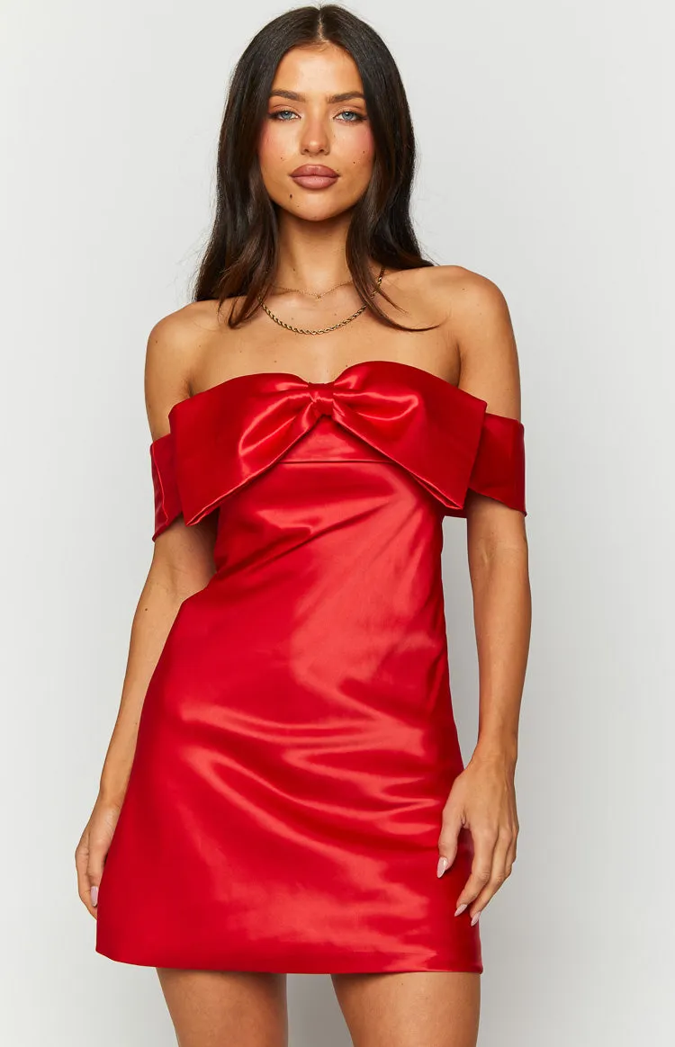 Lyla Red Off Shoulder Mini Dress sold by Beginning Boutique product image thumbnail 3