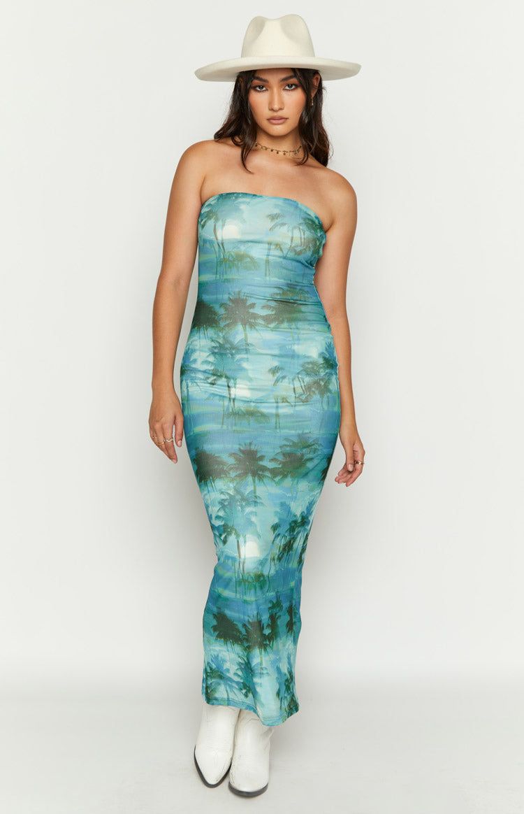 Adriana Blue Print Strapless Maxi Mesh Dress sold by Beginning Boutique product image thumbnail 3