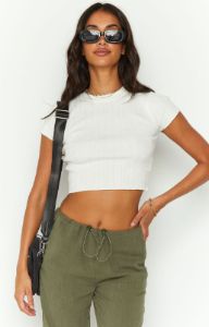 Shelbs White Rib Knit Tee sold by Beginning Boutique