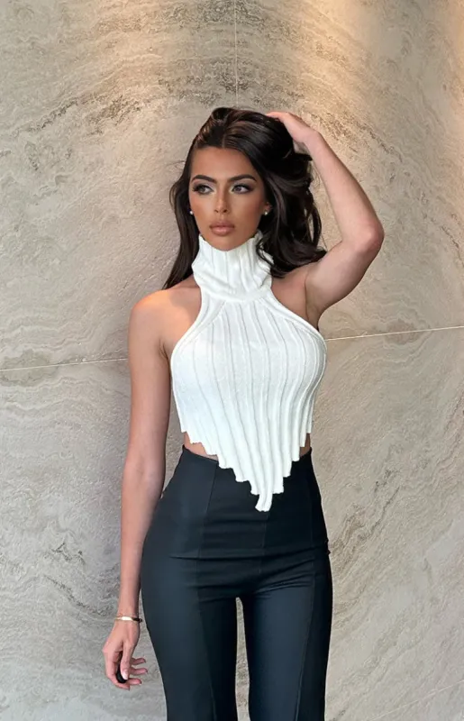 Izi White Knit High Neck Top sold by Beginning Boutique