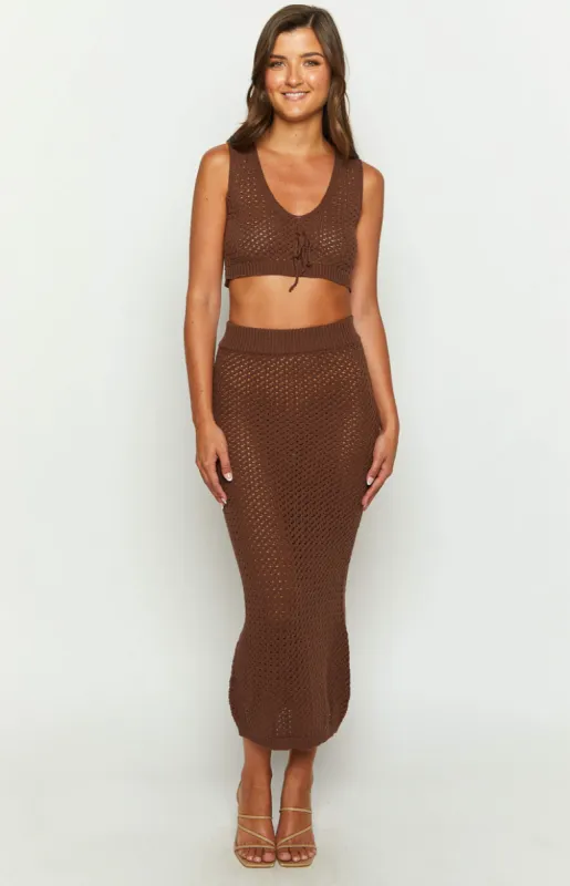 Jimmi Brown Knit Midi Skirt sold by Beginning Boutique