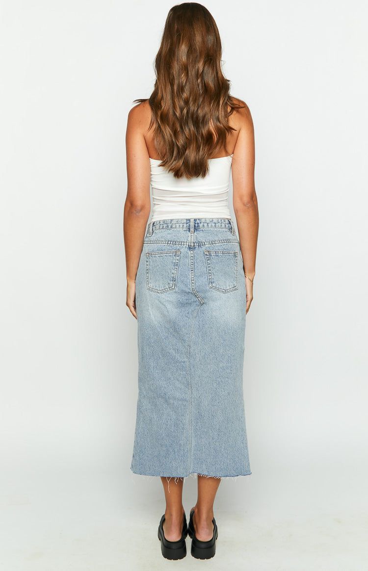 Re-worked Low Waisted Front Split Denim Midi Skirt sold by Beginning Boutique product image thumbnail 5
