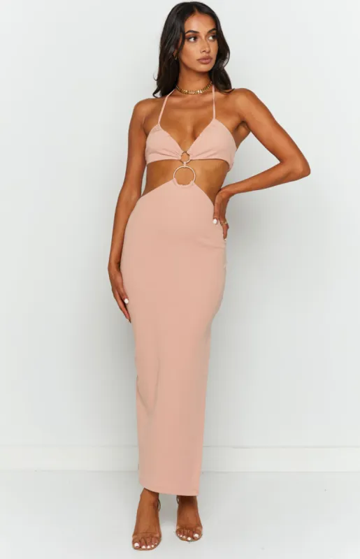 Earthling Beige Maxi Halter Dress sold by Beginning Boutique