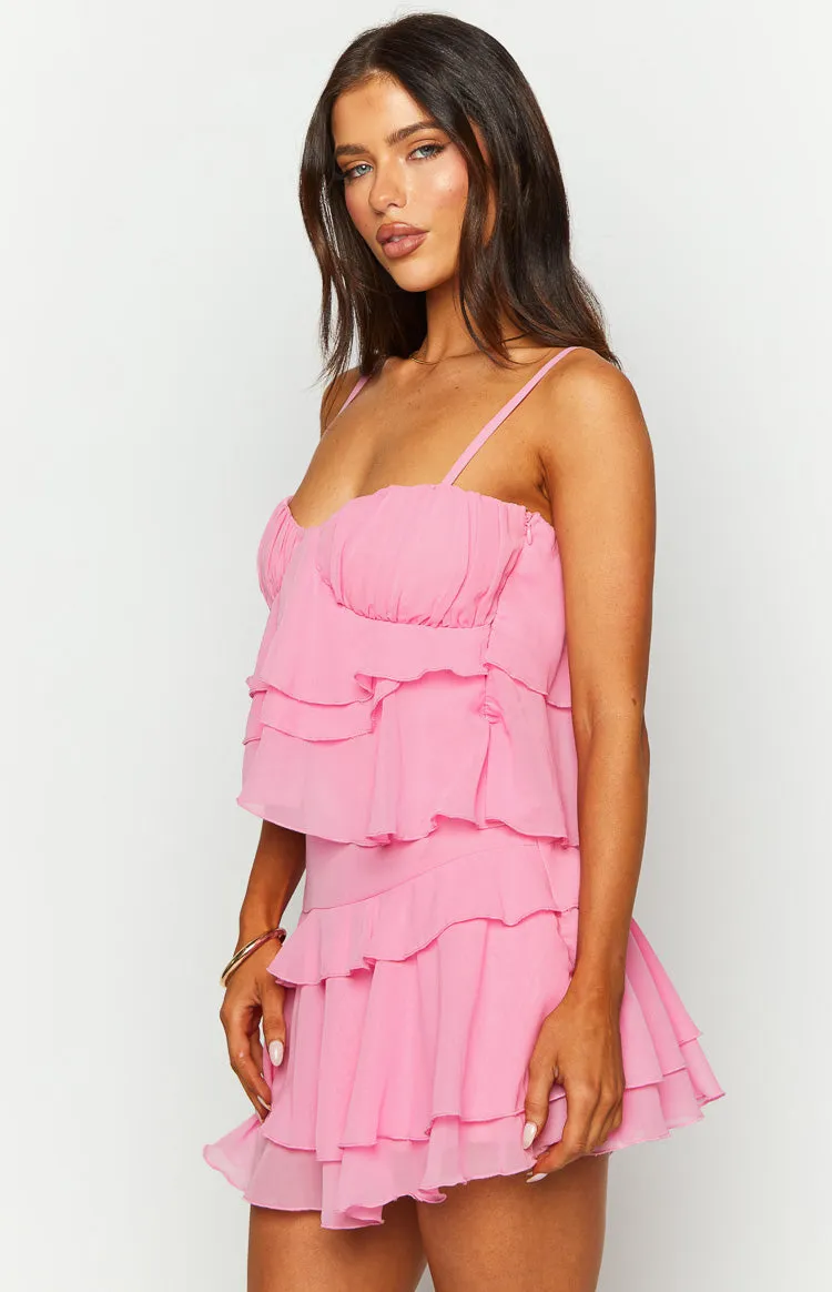 Kamala Pink Ruffle Mini Dress sold by Beginning Boutique product image thumbnail 4