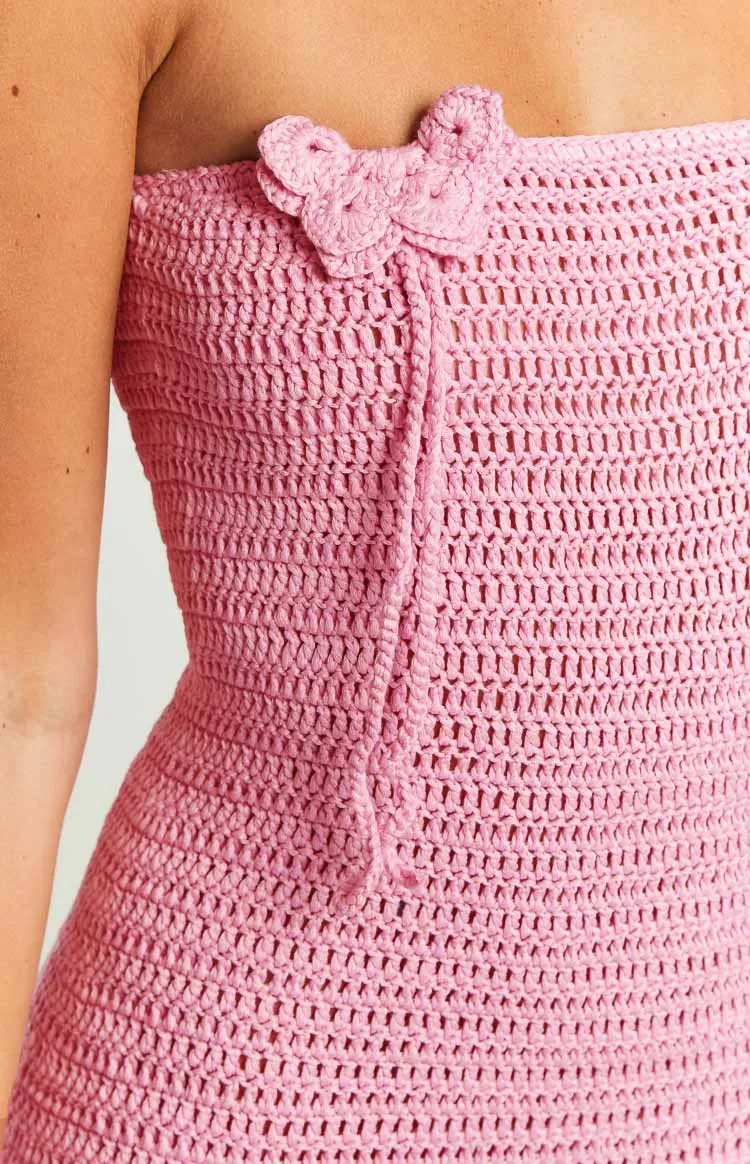 July Butterfly Pink Crochet Mini Dress sold by Beginning Boutique product image thumbnail 5