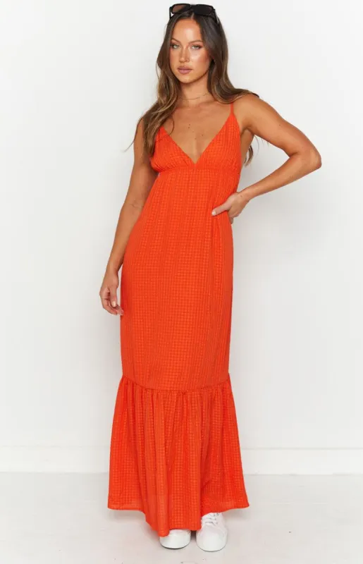 Lantana Orange Tiered Maxi Dress sold by Beginning Boutique