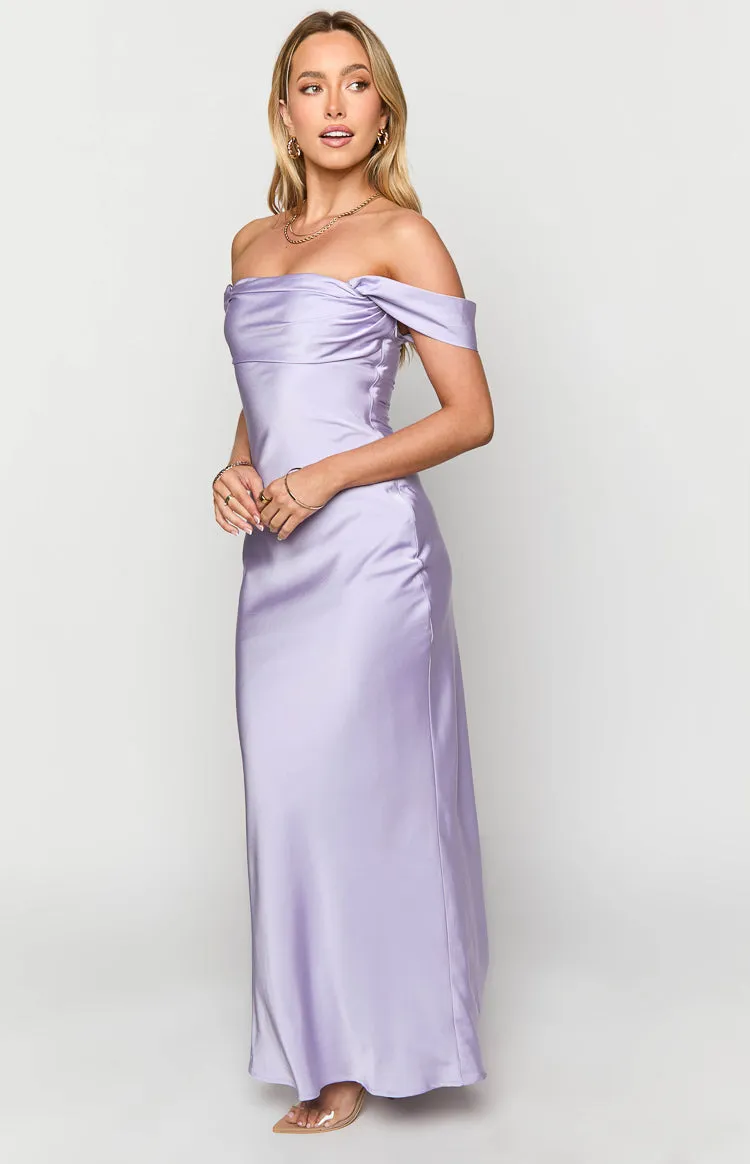 Ella Lilac Off Shoulder Maxi Formal Dress sold by Beginning Boutique product image thumbnail 4