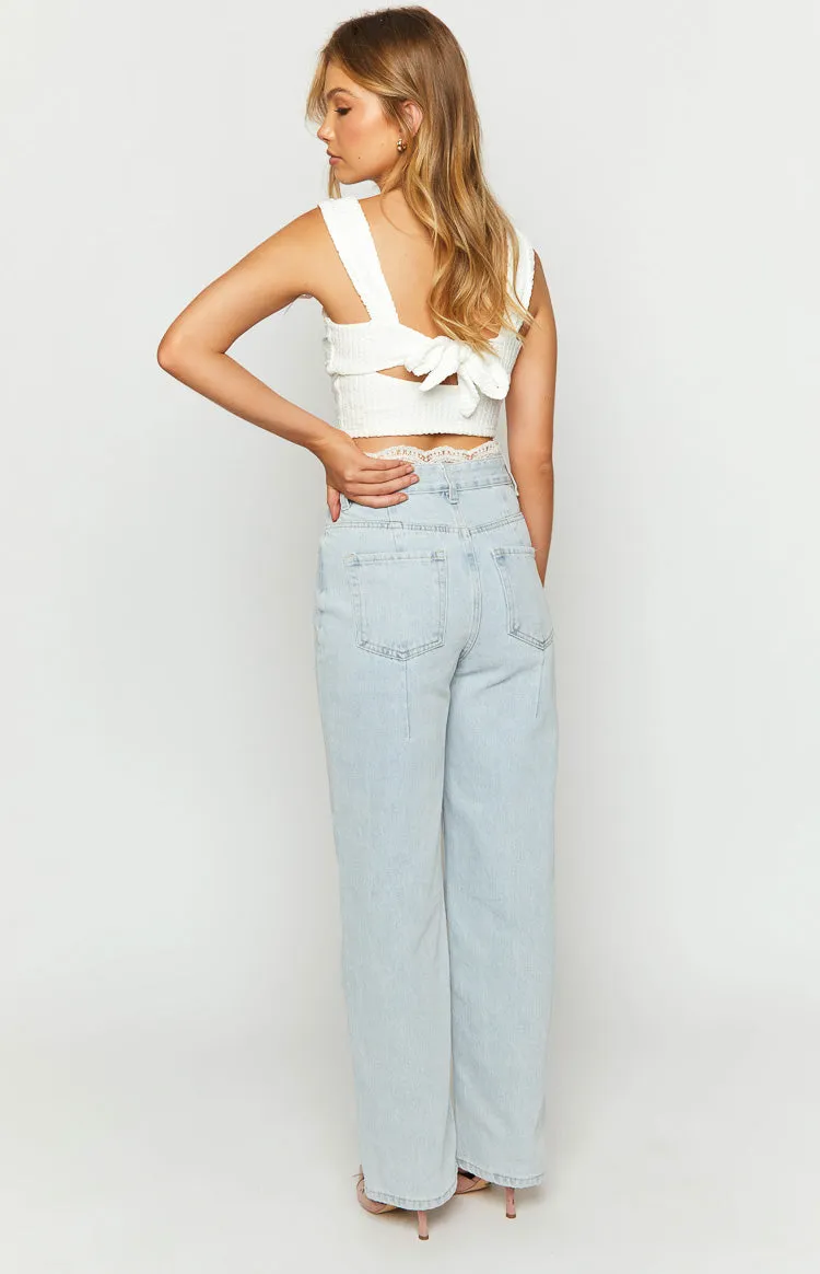 Soraya Light Wash Lace Waist Denim Jeans sold by Beginning Boutique product image thumbnail 5