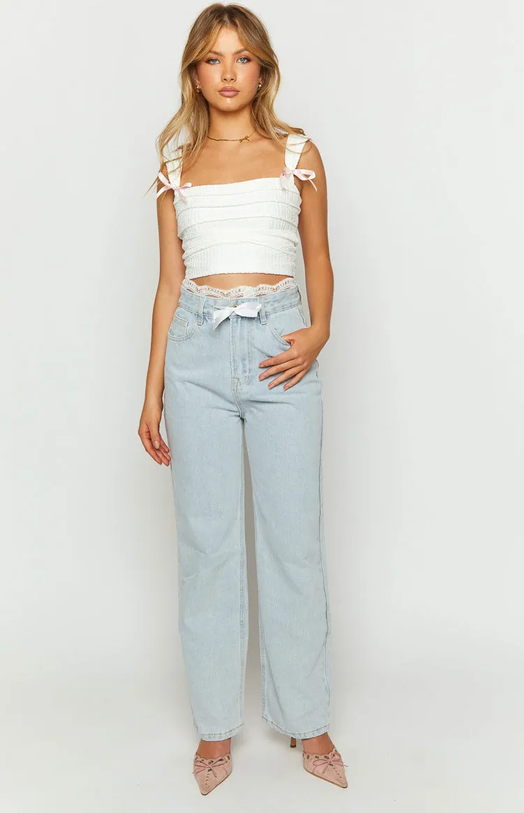 Soraya Light Wash Lace Waist Denim Jeans sold by Beginning Boutique product image thumbnail 3