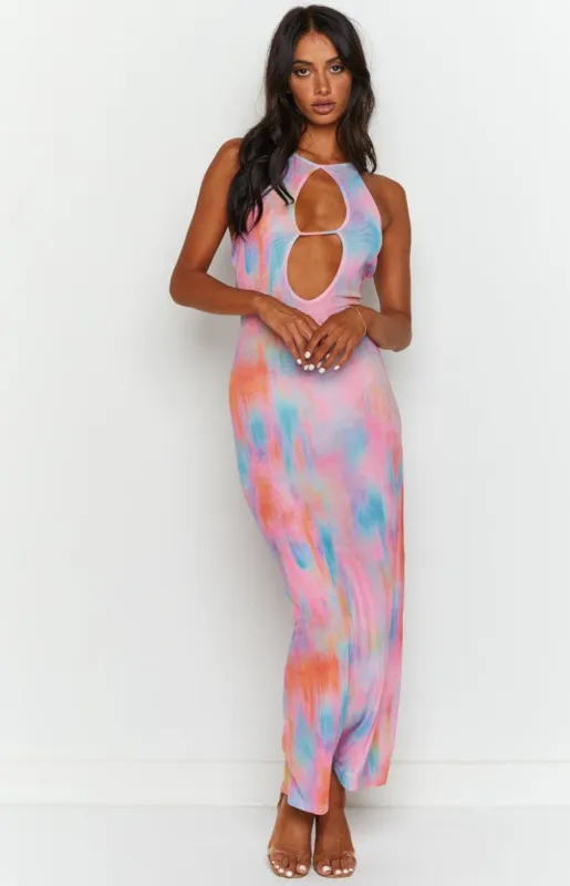 Trinity Blue Print Mesh Maxi Dress made by Beginning Boutique