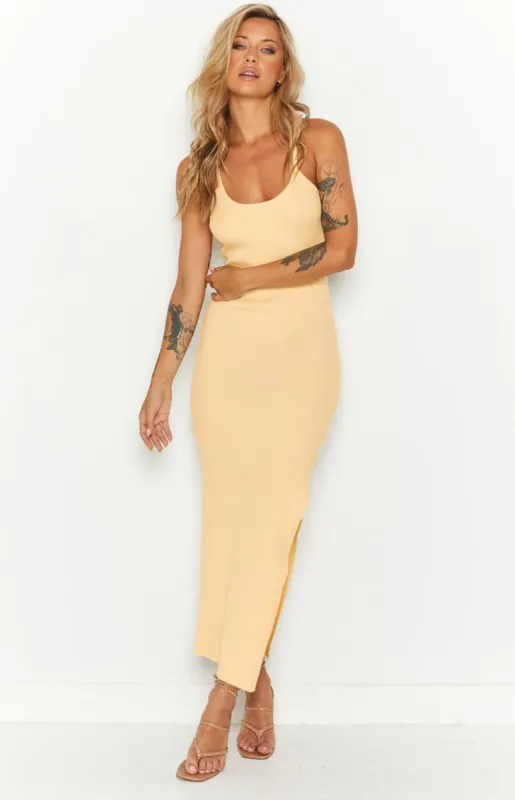 Zaria Beige Knit Midi Dress sold by Beginning Boutique