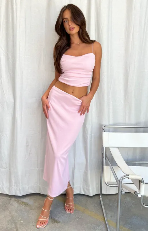 Liv Pink Midi Skirt sold by Beginning Boutique