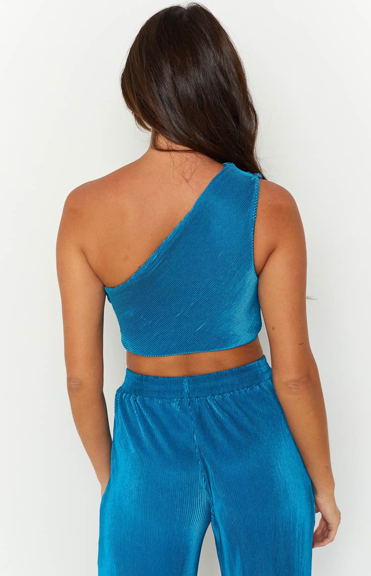 Lailah Blue One Shoulder Crop Top sold by Beginning Boutique product image thumbnail 7